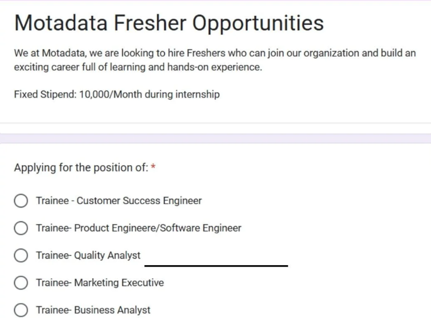 Motadata Off-Campus Hiring For Multiple Roles