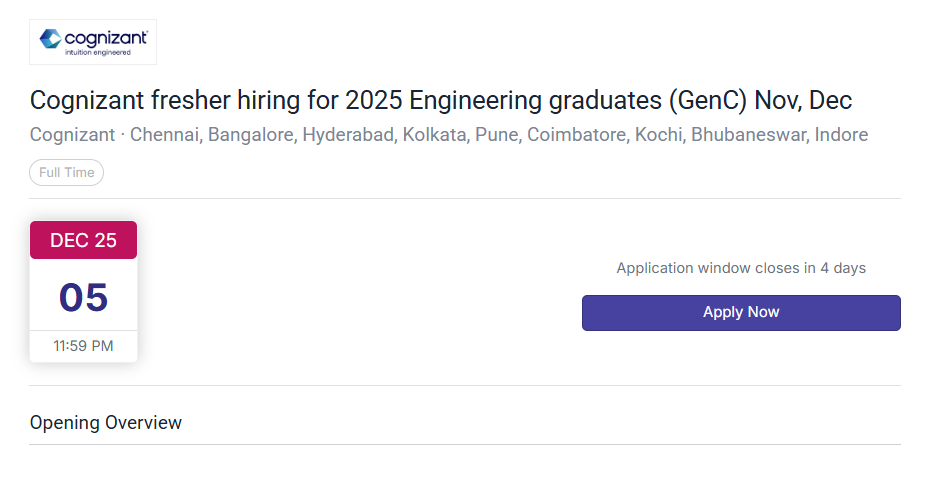 Cognizant Off-Campus Hiring 2025: Software Engineer Role
